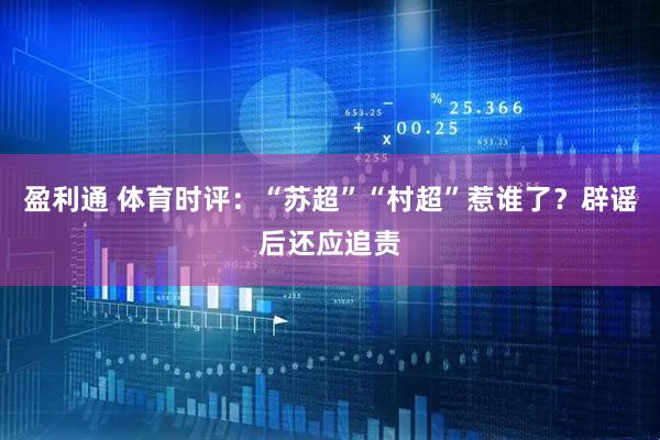 盈利通 体育时评：“苏超”“村超”惹谁了？辟谣后还应追责